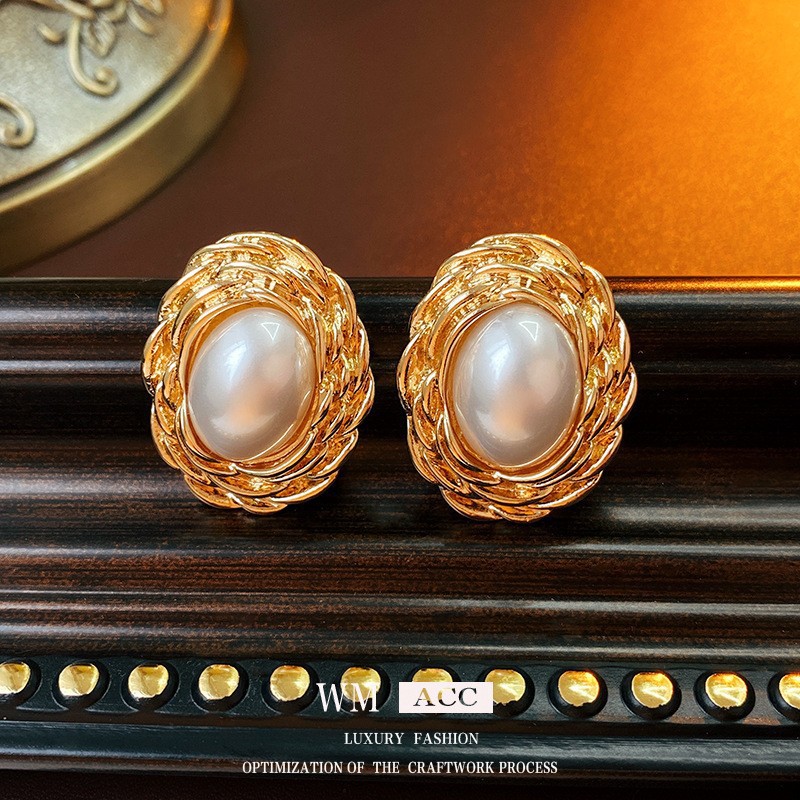 16 # Argent aiguille or ovale perle boucles d'oreilles