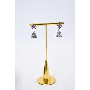 Pendientes Jhumki Oxidados de Estilo Étnico Vintage con Piedras de Circonio Rosa, Aleación Plateada Antigua, Joyería de Boda para Mujer - Product Image 2