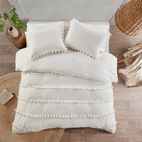 Ensemble de literie en coton égyptien pour projets hôteliers, housse de couette blanche à pompons, vente en gros, fournisseur et fabricant de linge d'hôtellerie
