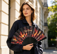 Éventail Pliant Portable en Plastique BSBH, Esthétique Sombre, Motif Rose Rouge Flamboyant et Épines, Idéal pour Festival de Musique, Accessoire Photo Gothique, Personnalisable