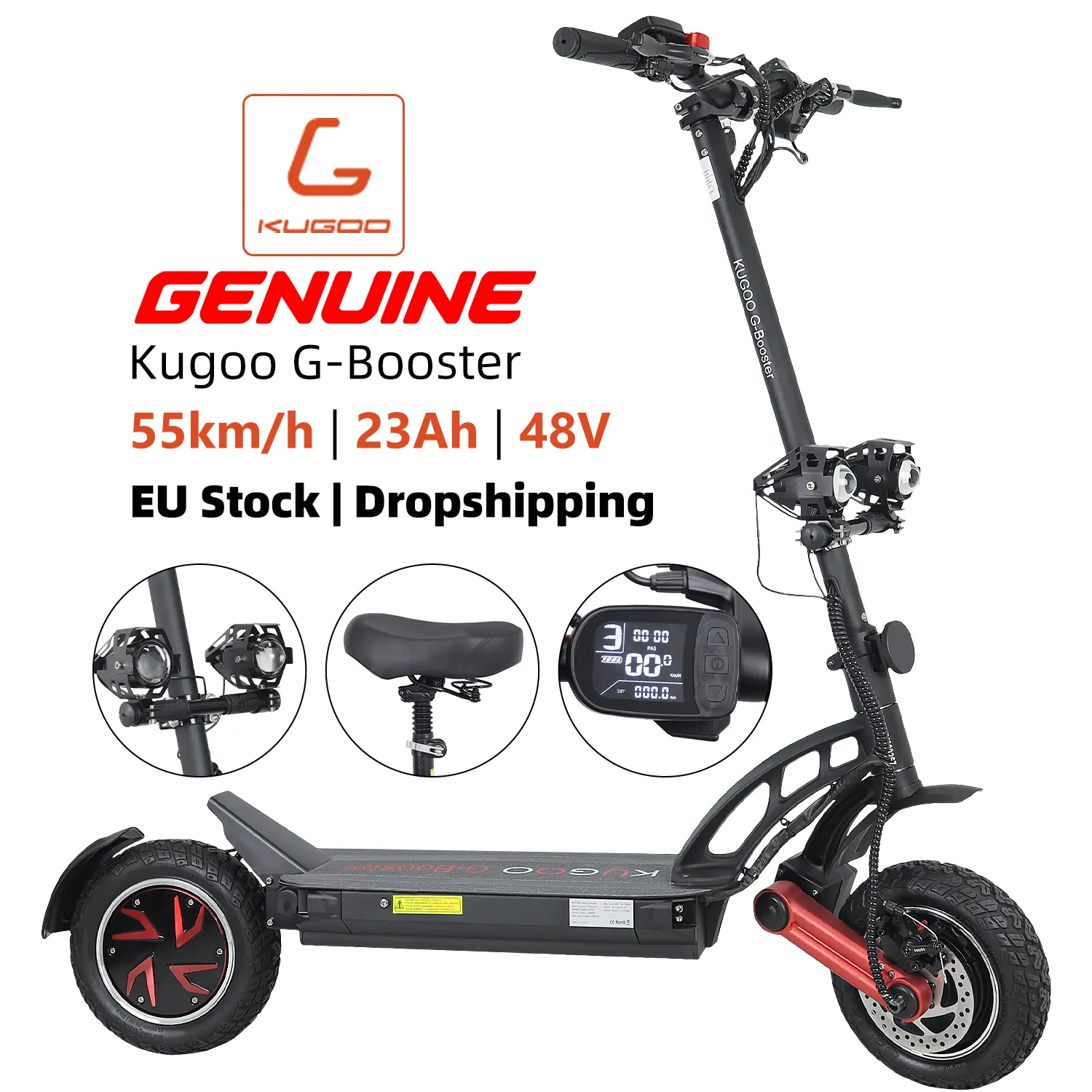 Entrepôt au royaume-uni, batterie 23ah, 10 pouces Offre Spéciale KUGOO G-BOOSTER scooter électrique tout-terrain 1200w scooter électrique à double moteur