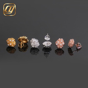 Boucles d'oreilles clous en argent sterling S925, moissanite taillée CNC, entièrement pavées, style 'Iced Out', forme pépite irrégulière, bijoux Hip Hop - Product Image 1