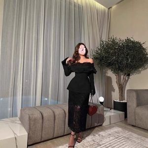 Vestido de noche con hombros descubiertos para mujer, manga larga, elegante vestido de graduación, personalizado, ocasión especial, fiesta, vestidos formales negros - Product Image 2