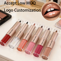 Offre Spéciale – Ensemble 2-en-1 Brillant à Lèvres Double Embout avec Pinceau et Crayon à Lèvres – Maquillage Mat Minéral – Kit de Voyage Crayon et Gloss à Lèvres
