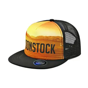 Custom flat brim trucker cap Custom high quality Sublimation printing trucker cap hats
