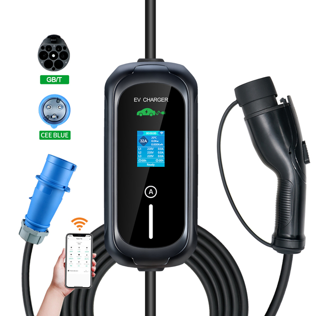New OEM ODM 7.2kw Type1 Type 2 GBT 32A Portable EV Charger with 5m Cables CE Certified