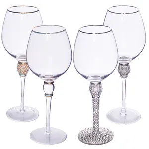 MEIZHILI Trinkwareゴールドリムワイングラス2ラインストーンシャンパンフルート「DIAMOND」ロングステム、16オンス、エレガントなガラス製品のセット