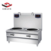 GRACE Peralatan Dapur Komersial Stainless Steel, 12KW Kompor Induksi Ganda Wok