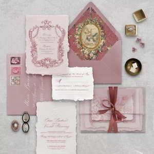 Tarjetas de Invitación de Boda con Impresión Digital Laminada, Diseño Artístico con Bordes Decorativos, Hechas a Mano, con Logotipo Personalizado - Product Image 1