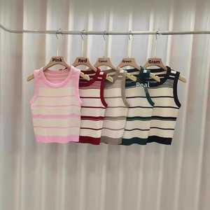 French-style Sweet Striped Sleeveless O-Neck Polyester Viscose Knit <strong>Top</strong> for <strong>Women</strong> 2026 Summer New Short Casual <strong>tank</strong> <strong>Top</strong> - Product Image 4