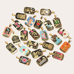 E618 Französischer Retro-<span class=keywords><strong>Tarot</strong></span> Edelstahl-Anhänger Buntes Emaille Narrenkönig Sonne Mond Edelstahl-Schmuck - Product Image 4