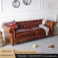 Europäische Art Retro American Oil Wax Leder Kunst Top Rindsleder Schicht Distressed Reiß verschluss Massivholz Wohnzimmer Sofa Double Three