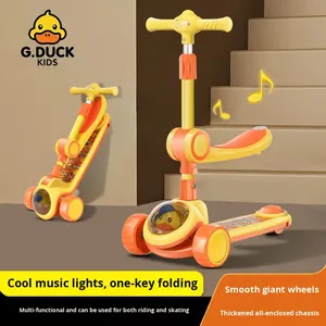 Nouveau Style <span class=keywords><strong>petit</strong></span> canard jaune en plastique Tricycle <span class=keywords><strong>pour</strong></span> enfants 3-en-1 Ride-On 24V électrique découverte lumière fonction musicale pliable - Product Image 3
