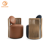 Canapé en cuir de salon de style nordique de luxe, fauteuil de détente orange avec ottoman, réplique de meubles d'extérieur modernes