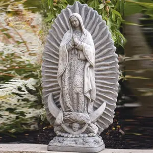 Virgem maria nossa senhora de ganalupe estátua de jardim de pedra mármore branco para decoração da igreja católica