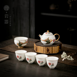 Kung Fu <b>Tea</b> Set 1 Pot 5 Cups Porcelain With Gold Handle Business Gift <b>Box</b> Packaging - Product Image 3