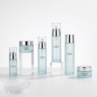 Flacon pulvérisateur cylindrique givré bleu pour sérum et tonique, pot de crème pour les yeux, conteneur bleu aqua 120ml 100ml 80ml 40ml 50g 30g