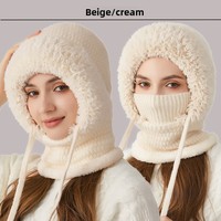 Bonnet cache-cou tricoté en mélange de laine pour femme, coupe-vent, doublé polaire, épais et chaud, grande taille