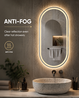 Miroir de salle de bain ovale intelligent à LED avec éclairage avant et arrière, gradation progressive, 3 températures de couleur, fonction mémoire, anti-buée