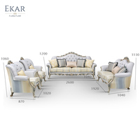 Nouveau canapé en cuir royal de style européen antique de luxe 1 2 3, ensemble de canapés pour salon