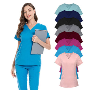 Ensemble de blouses médicales pour femmes, col en V, manches courtes, pantalon cargo, bleu ciel, uniforme d'hôpital, vente en gros - Product Image 1