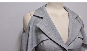 Abito Estivo Grigio con Spalle Scoperte, Maniche Corte, Scollatura a V, Vestito Aderente da Donna con Cintura, Sexy ed Elegante per Feste, Abito Midi a Tubino - Product Image 4