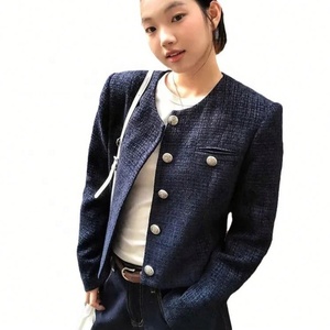 Chaqueta Corta de Mujer, Estilo Vintage, de Poliéster, Cuello Redondo, Manga Larga, Elegante e Informal, <span class=keywords><strong>para</strong></span> Otoño e Invierno - Product Image 5