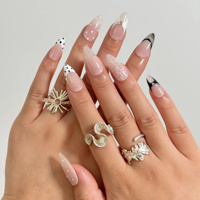 Faux ongles à presser en acrylique à pois et dentelle, forme amande, contraste noir et blanc, style French, pour fournisseurs en gros, salons de manucure et spas