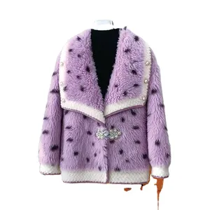 Frauen Mädchen Luxus Lamm Wolle Pelzmantel Jacke Mantel JT3229 Weibliche Dame Schaf Shear ling Winter Polyester Futter warm gestrickt