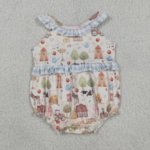 Toddler Girl Casual Boutique Summer Outfits <b>Farm</b> Print Shorts <b>Set</b> and Bubble Romper Cute Baby Girls Clothing <b>Sets</b> - Product Image 3