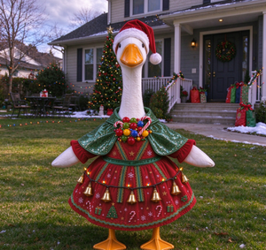 Winter Christmas Porch Goose Outfit Set Red Dress Print Polyester Material Light Candy Ornament Garden Lawn Decorative Costume - Product Image 6