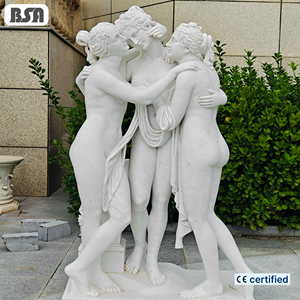 Statue des Trois Grâces sculptée à la main par BSA, en marbre blanc, sculpture grecque classique pour la décoration de cour extérieure - Product Image 1