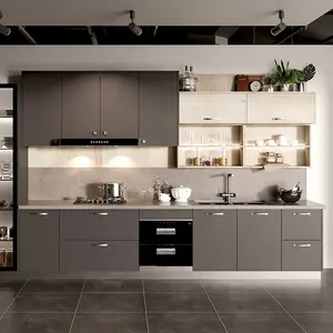 SUOFEIYA High Quality Moduler Designs Gray Glossy Finish Kitchen Cabinets for Prefab Houses