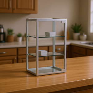 Vitrine de comptoir encadrée en aluminium 38x23x61cm, porte à charnière en verre trempé blanc, étagères réglables en hauteur - Product Image 3