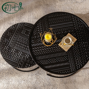 Juego de Mesa de Centro de Madera Maciza Nórdica Belga, Tallada, Redonda, Estilo Retro, Borde Artístico, para Uso Doméstico - Product Image 3