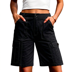Shorts Cargo Noirs Femme 2026 – Taille Haute, Multiples Poches, Style Décontracté en Toile, Fermeture Boutonnée, Coupe Droite – Vente en Gros - Product Image 1