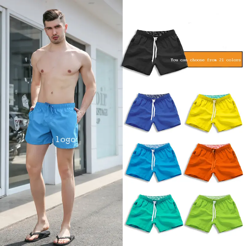 wholesale Summer 100% Polyester Beach Shorts Elastic Swimwear Quick Dry Mens Swim Shorts With Pocket