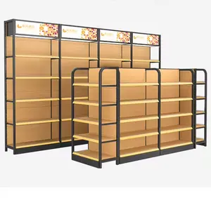China Wooden Display Stand Rack Multifunctional Steel-Wood Supermarket Shelves Fixtures For Retail Store