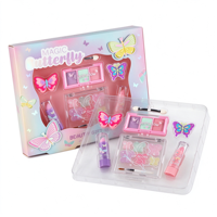 Coffret cadeau de maquillage papillon, kit cosmétique avec fards à paupières, gloss à lèvres, rouge à lèvres et pinceaux, boîte de beauté rose en gros