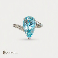Bague en aquamarine naturelle Santa Maria 4,6 ct, forme poire, bleu vif, or 18 carats, diamant, certifiée GUILD, bijoux fins, vente en gros
