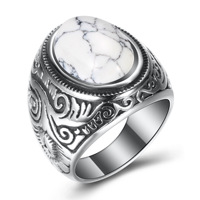Vente en gros de bagues pour hommes en acier inoxydable Cadeaux vintage en pierre naturelle turquoise oeil de tigre Chevalière pour hommes Bijoux de mode