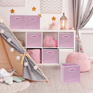 Boîtes de rangement pliables en tissu de 11 pouces avec poignées, cubes de rangement roses légers et durables pour placard - Product Image 3