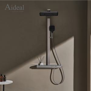 Ensemble de douche à double poignée en céramique avec tige coulissante Colonne thermostatique en laiton poli Jet de massage à clé de piano pour hôtels - Product Image 3