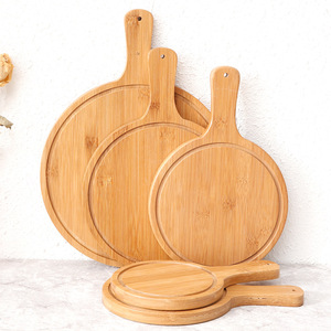 Plateau à pizza en bambou, plateau de service rond pour pizza, steak, dessert, gâteau, plateau de cuisine en bois massif - Product Image 1