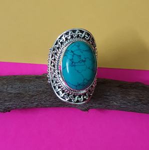 Anillo Ajustable de Plata de Ley 925 con Piedra Preciosa Turquesa, Regalo para Mujeres y Hombres, Joyería para Compromiso, Boda, Aniversario, Novia - Product Image 2