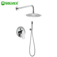 Set Shower Tersembunyi SOLVEX Modern Mewah Berlapis Krom Kuningan dengan Kepala Shower Hujan Pijat Stainless Steel 8 inci dan Mixer Genggam untuk Hotel
