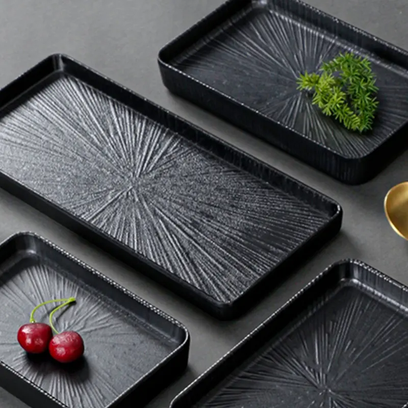 キッチン用黒日本長方形メラミン皿ディナープレート