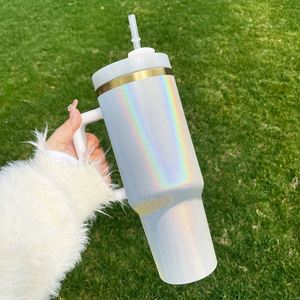 US Warehouse Custom logo Vacuum Insulate Holographic Shimmer Gold Plate 40oz <b>Large</b> Capacity Tumbler Bottle for Laser Sublimation - Product Image 4