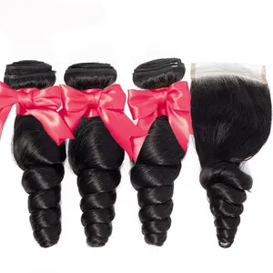 Échantillon gratuit vente en gros vendeurs de cheveux humains vierges faisceaux de tissage avec fermeture 12A 9A 10A cheveux vierges non traités à cuticules alignées