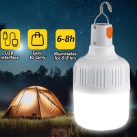 Ampoule LED rechargeable pour la pêche, éclairage d'urgence pour le camping, étanche IP65, lampe de tente extérieure USB 80W, lampes suspendues, ampoule E27